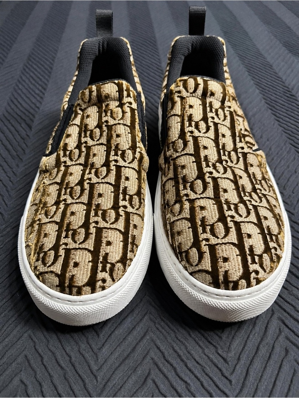 Christian Dior Solar Bronze Velvet Slip-On Sneakers